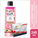 Lux Body Wash French Rose & Almond 245ml With 49g Dove Bar Free