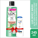 Lux Body Wash Freesia Scent & Aloe Vera 245ml With 79ml Dove Shampoo Free