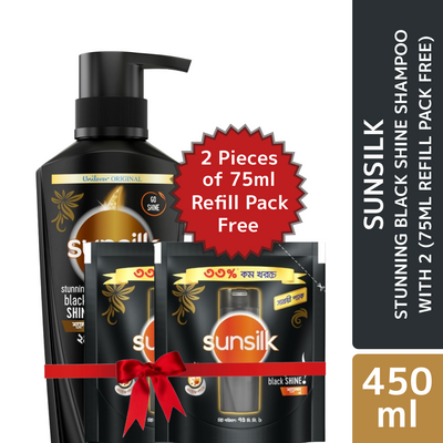 Sunsilk Shampoo Stunning Black Shine 450ml With 2 Pcs 75ml Refill Pack Free