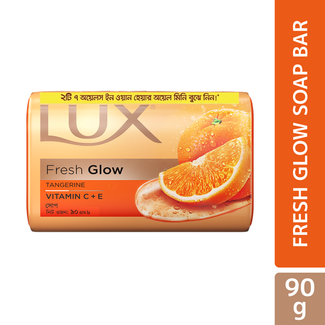 Lux Soap Bar Fresh Glow Tangerine & Vitamin C + E 90g (Free 2pcs Hair Oil Mini Pack)