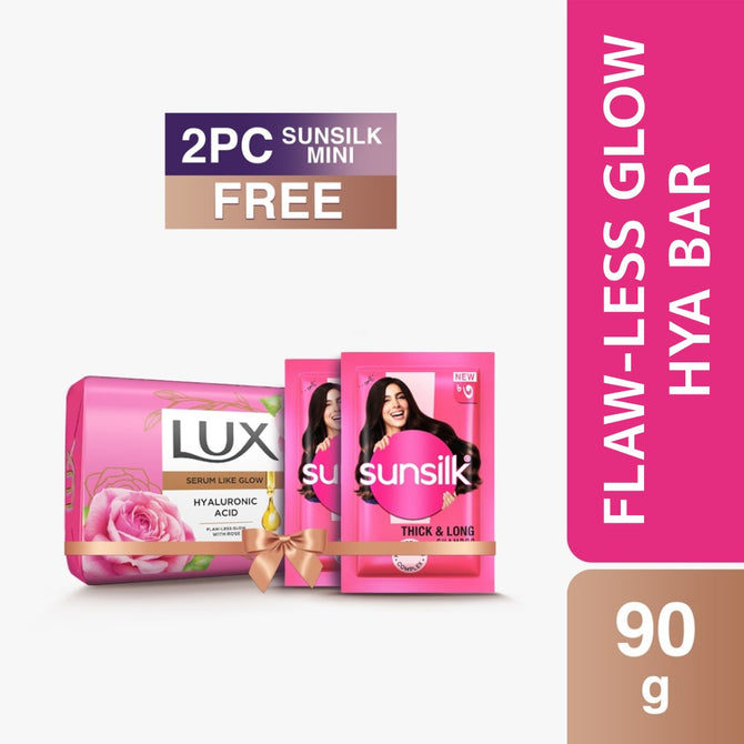Lux Flaw Less Glow Hya Bar 90g (Free 2Pcs Sunsilk Mini Shampoo)