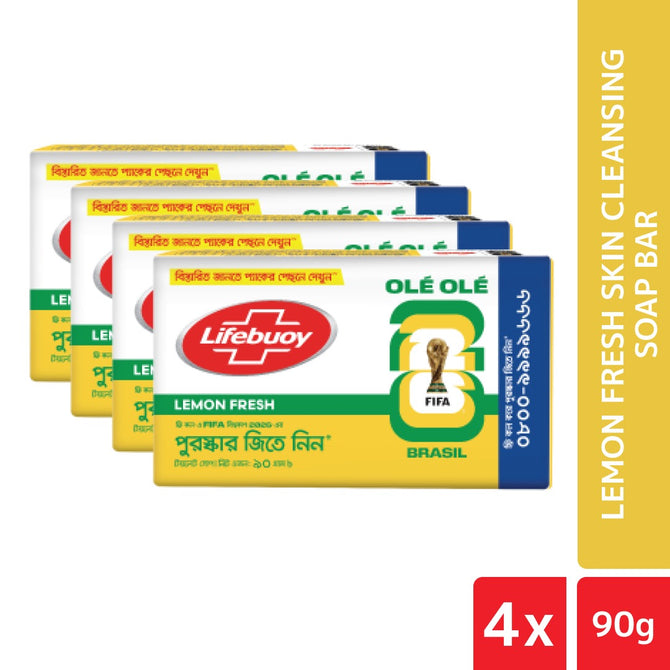 Lifebuoy Skin Cleansing Soap Bar Lemon Fresh 90g (Bundle of 4)