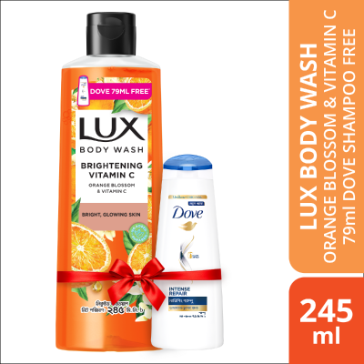 Lux Body Wash Orange Blossom & Vitamin C 245ml With 79ml Dove Shampoo Free