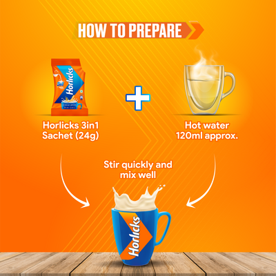 Horlicks 3 in 1 With Milk Added Health and Nutrition Drink 24g