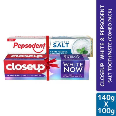 Closeup White Now & Pepsodent Salt Toothpaste Combo Pack (100g+140g)