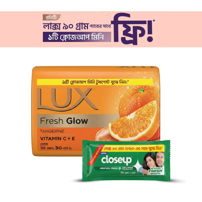 Lux Soap Bar Fresh Glow Tangerine & Vitamin C + E 90g Closeup Mini Toothpaste Free