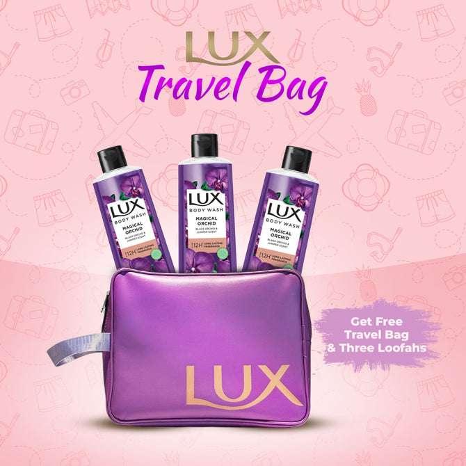 Buy 3 Lux Body Wash Black Orchid Scent & Juniper Oil 245ml Get Travel Bag FREE