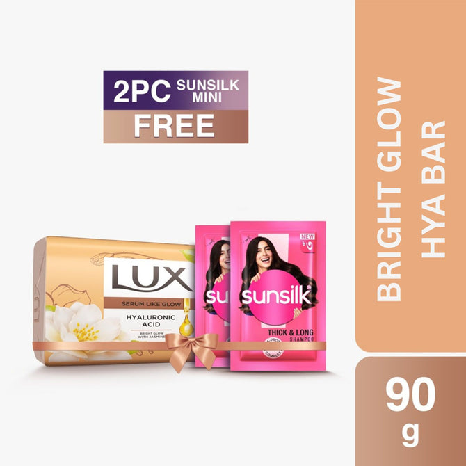 Lux Bright Glow Hya Bar 90g (Free 2Pcs Sunsilk Mini Shampoo)